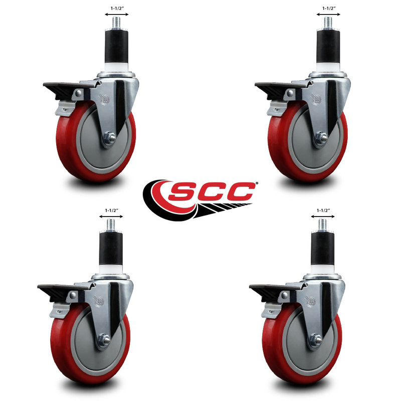 Ensemble de roulettes extensibles en poly pivotant 1-1 / 2 pouces avec frein SCC