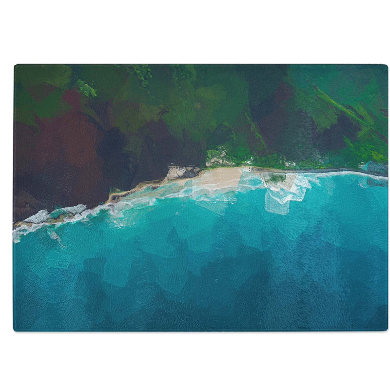 Tempered Glass Beach in Hawaii Chopping Board, 39 cm W x 28.5 cm L