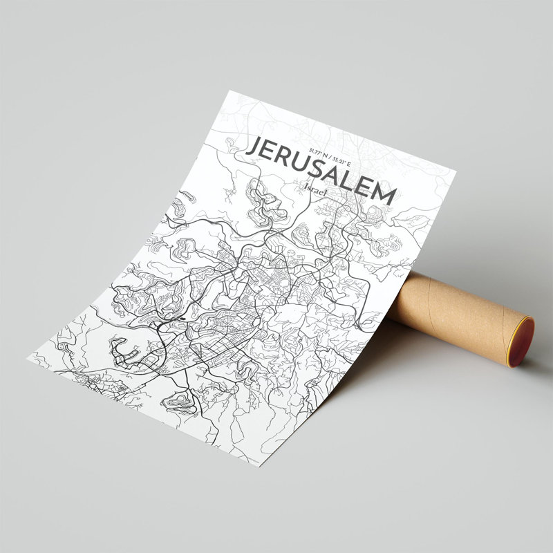 Carte de la ville de Jérusalem, impression de luxe, H 17 po x l 11 po, Noir et blanc
