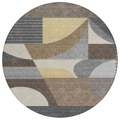 Aeleth Brown Washable Indoor-Outdoor Rug - LOOMLAN