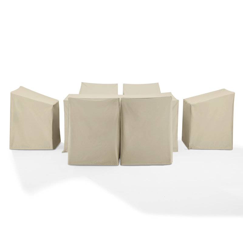 Tan Heavy-Duty Vinyl 7-Piece Outdoor Dining Furniture Cover Set