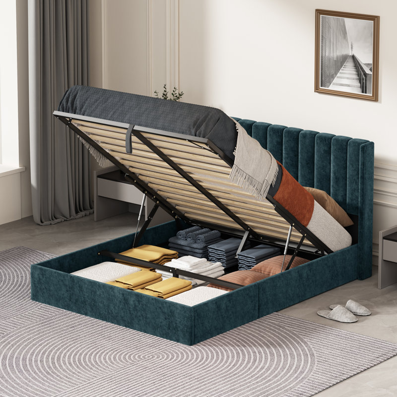 Lit plateforme avec rangement Daizia, Vert, Grand