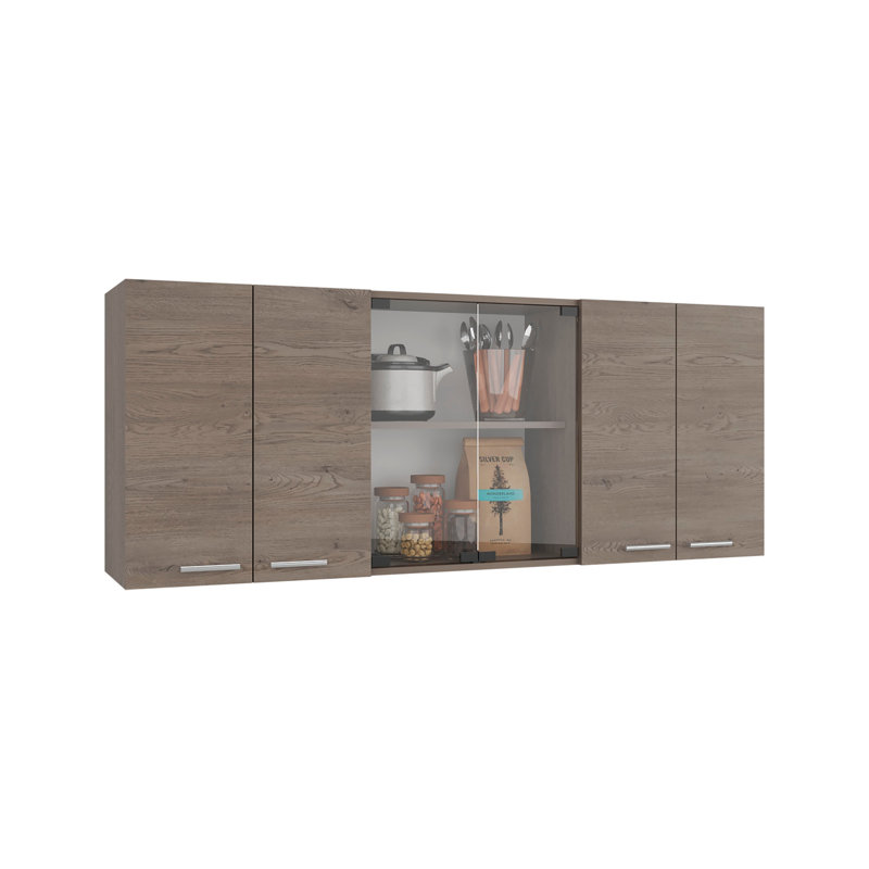 Meuble de rangement mural de cuisine TUHOME Jewlia 59 po L, 6 portes, avec égouttoir à vaisselle et étagères ouvertes - Cannolo