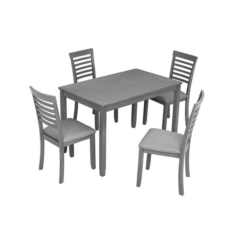 Table de salle à manger moderne 5 places, table rectangulaire en bois gris et 4 sièges rembourrés en bois pour la maison