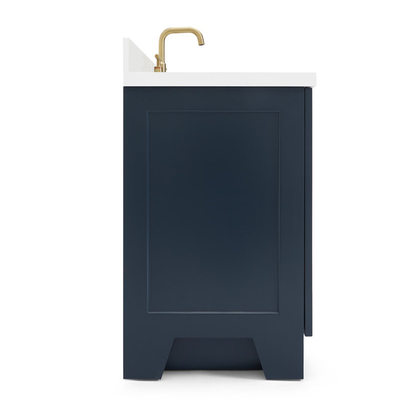 61 IN.  Single Bathroom Vanity, Midnight Blue, Rectangle, Carrara Quartz