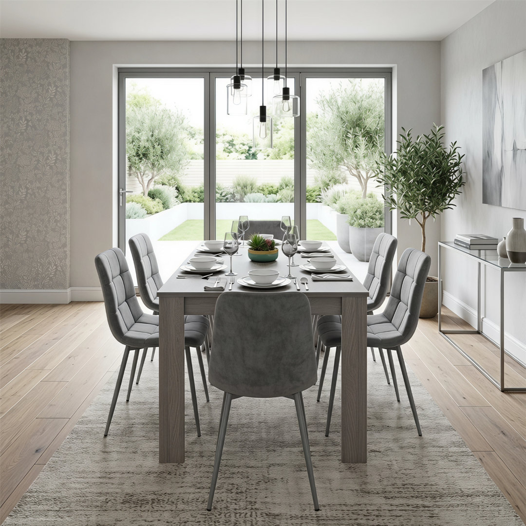 Kosy Koala Unisex Brown Dining Table & 6 Chairs Grey 6 Grey Velvet Chairs Wood Dining Set Furniture In - Image 6
