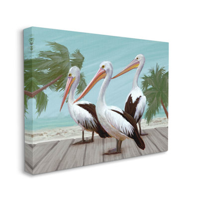 «Tropical Beach Pelicans Palms», art mural sur toile par Ziwei Li