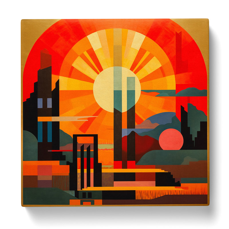 Japanese Sunset Constructivism No.1 - Wrapped Canvas, 35cm H x 35cm W x 3cm D