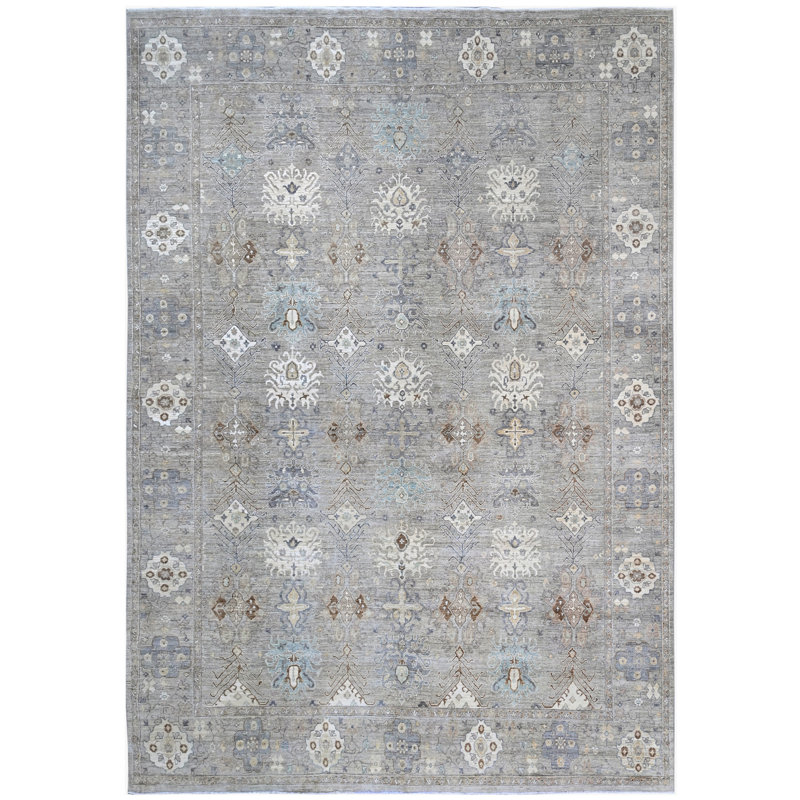 Hand Knotted Wool Area Rug in Silver