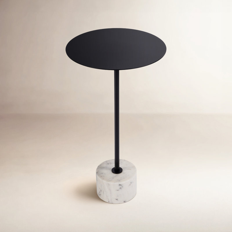 Zachary 13.75 in. W Round Iron and Marble Side Table