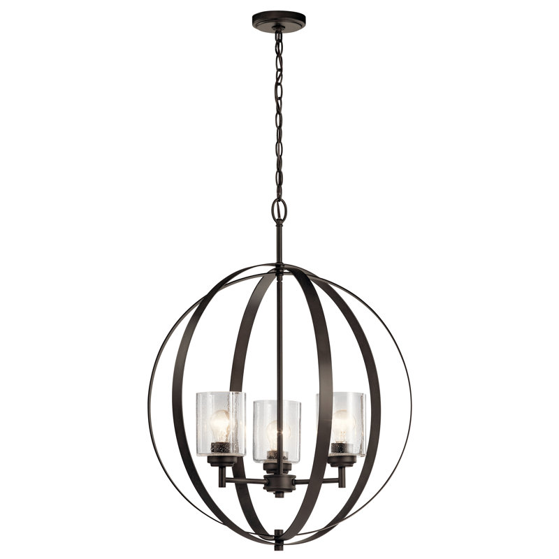 3 - Light Shaded Globe Chandelier, Olde Bronze