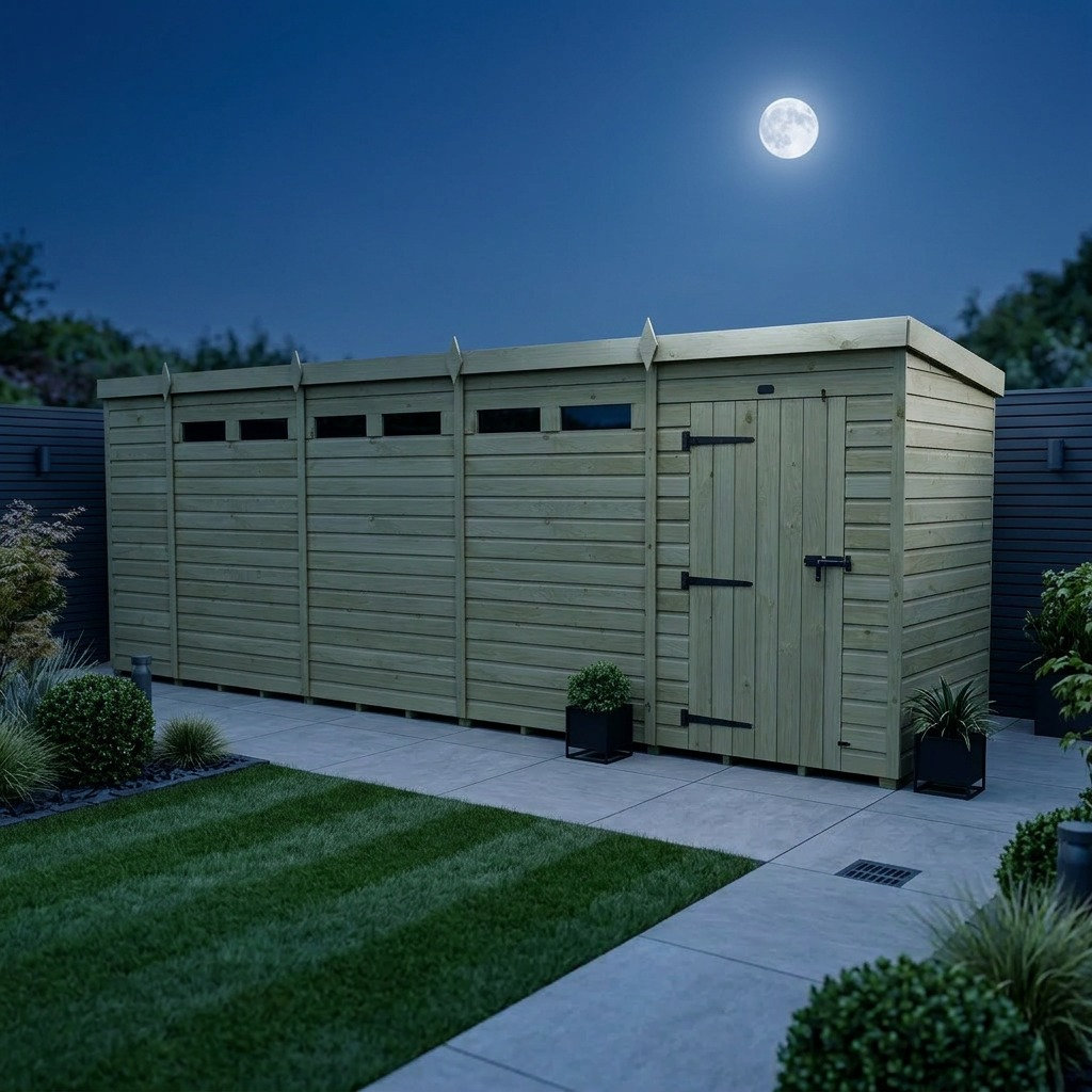 Total Sheds 18ft x 4ft Security Pent Shed - Heavy-Duty Hasp Staple Anti-Tamper - Pressure Treated Timber - UK Manufactured