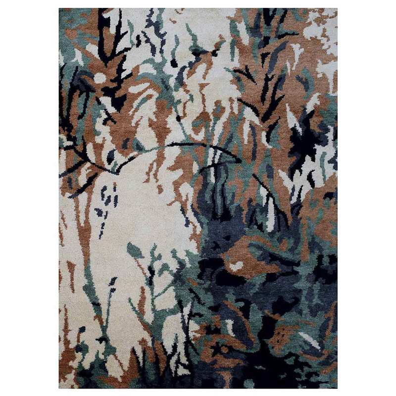 Tapis d'intérieur abstrait multicolore en soie noué à la main Abstract, Rectangulaire 8 pi x 10 pi