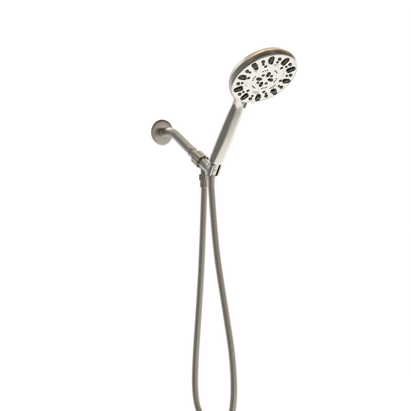Douche à main en nickel brossé avec 7 fonctions - tête de 4,7 po, tuyau en acier inoxydable de 59 po, support réglable pour un temps de bain agréable
