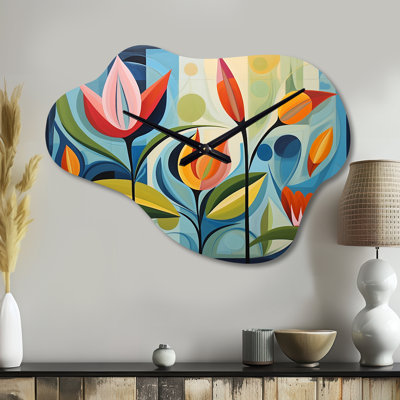Dekle Green Mid Century Mod Nature II - Midcentury Modern Cloud Metal Wall Clock, Modern Asymmetrical Wall Clock Print