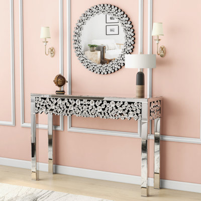 Yolanta 47,24 "Console en verre avec cadre en cristal pour canapé derrière le canapé