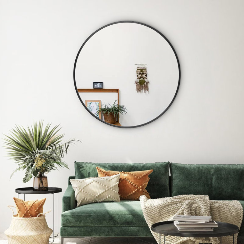 Modern Round Framed Wall Mounted Mirror, 36" x 36", Black