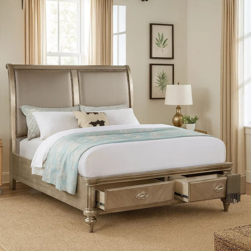 Kalandria Vegan Leather Sleigh Storage Bed, California King
