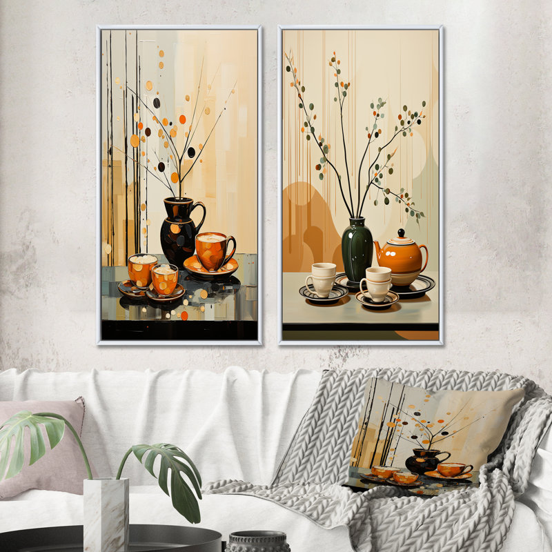 «Coffee Tea Cafe Points» 2 pièces, Cadre blanc, H 40 po x l 40 po