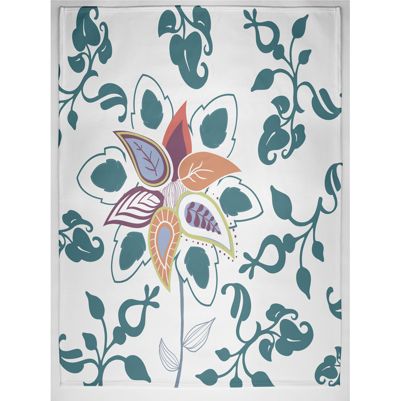 Jeté en molleton Botanical Blooms, L 60 po x l 50 po x P 0,5 po, Bleu sarcelle