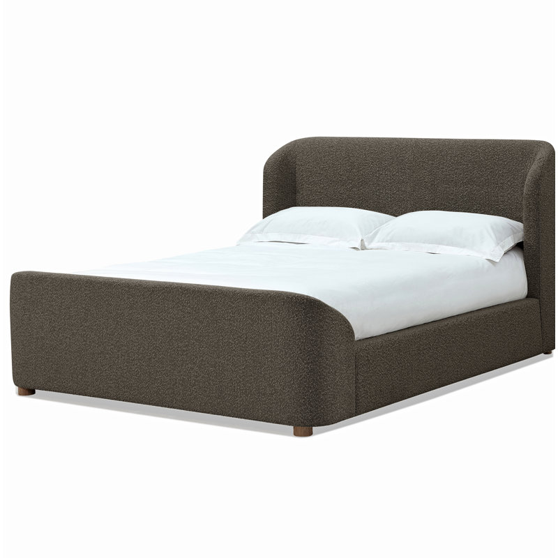 Kris Upholstered Platform Bed, Queen, Brown Boucle