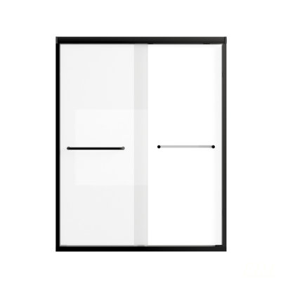 Verre trempé de 44 à 48 po x H 72 po avec film antidéflagrant, porte de douche coulissante double en aluminium, 1/4 po (6 mm), poignée en acier inoxydable, noir mat