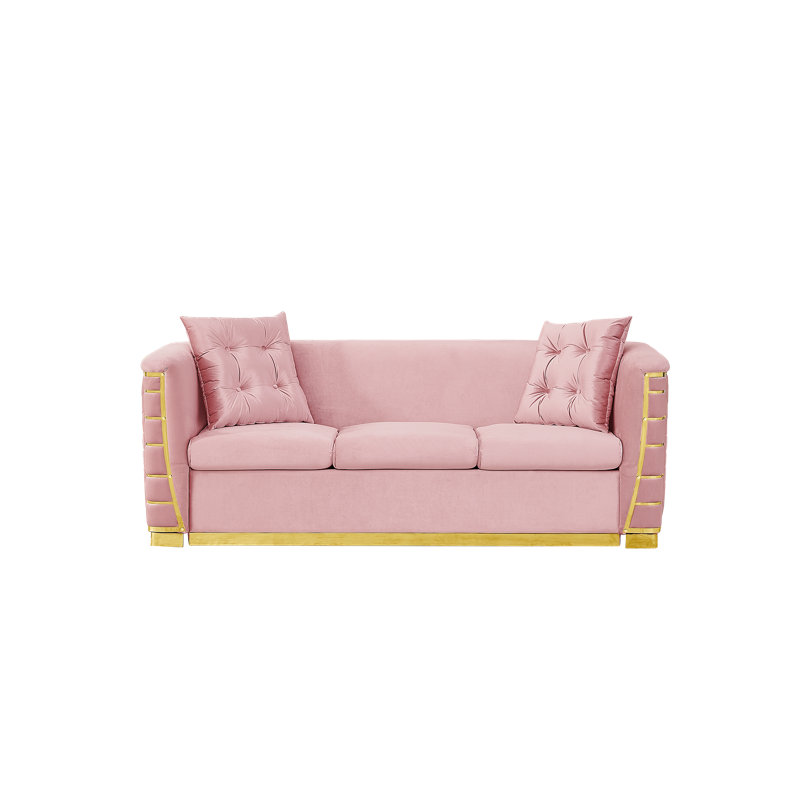 Veloria 82.3" Velvet 3-Seater Sofa with 2 Pillows for Living Room and Apartment, Pink