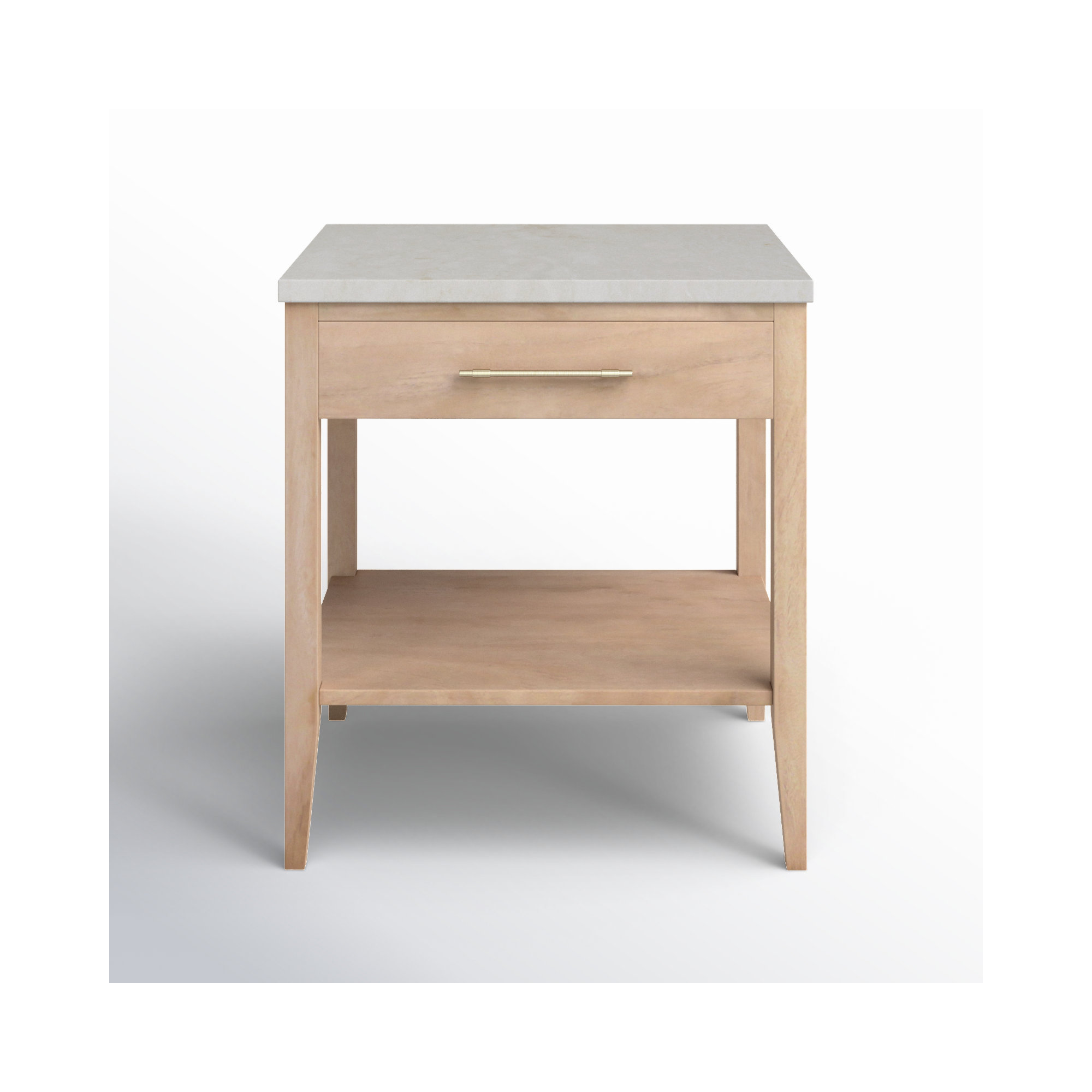 Grazyna Solid Wood Nightstand with Marble Top, Natural/Ivory