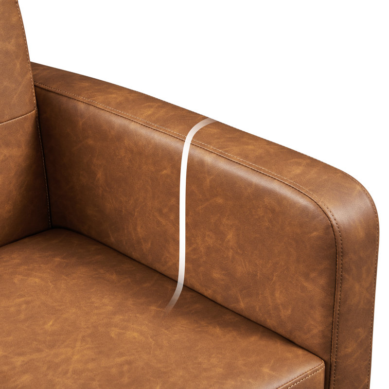 Fauteuil en simili cuir avec pieds en bois massif Bakhyt, Brun rétro