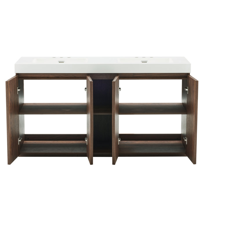 Meuble-lavabo autoportant Ilvaris, Walnut Brown, Blanc