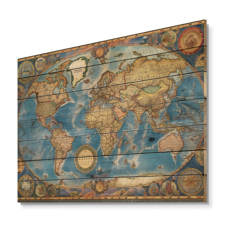 Carte du monde Loncsford II sur bois, H 30 po x l 40 po x P 0,78 po