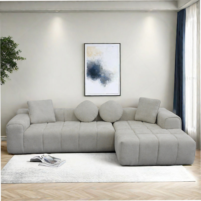 Canapé modulaire moderne en mousse éponge compressée avec méridienne en L gris clair