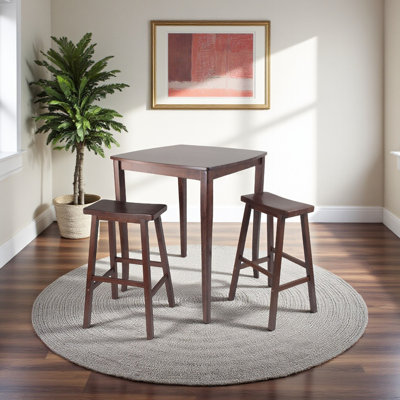 Zavala Walnut 3-Piece High Dining Set with Saddle Seat Bar Stools