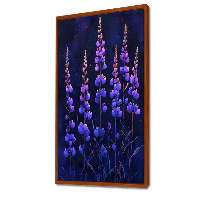 Art sur toile, fleurs sauvages mauves, H 60 po x l 28 po, Reproduction avec cadre flottant, Brun