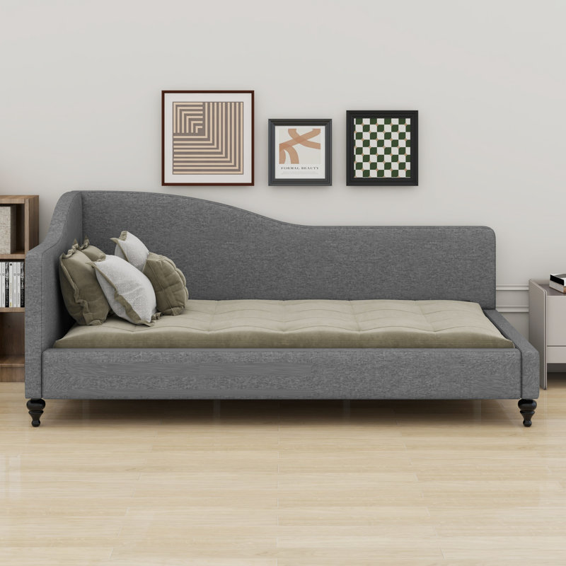 L-Shaped Daybed, With Solid Wood Legs, Gray