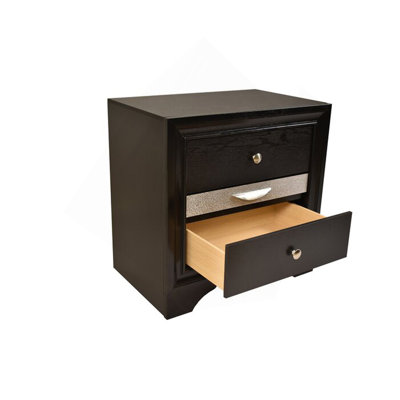 Table de chevet 2 tiroirs de style traditionnel en bois de couleur noire
