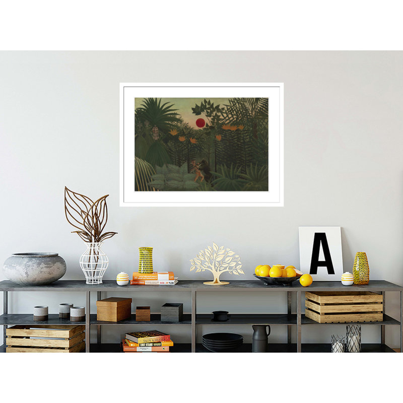 «Tropical Landscape - An American American Fighting with a Gorilla» par Henri Rousseau, impression giclée encadrée