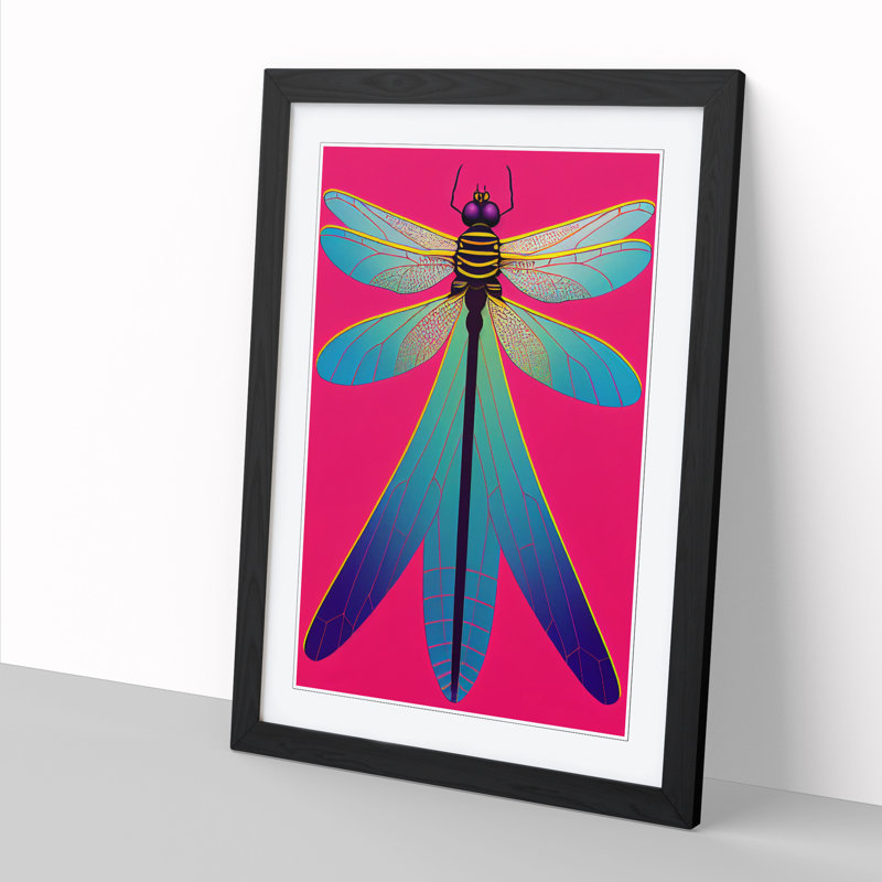 Dragonfly Pop Art - Picture Frame Print, Black, 64cm H x 46cm W x 2cm D