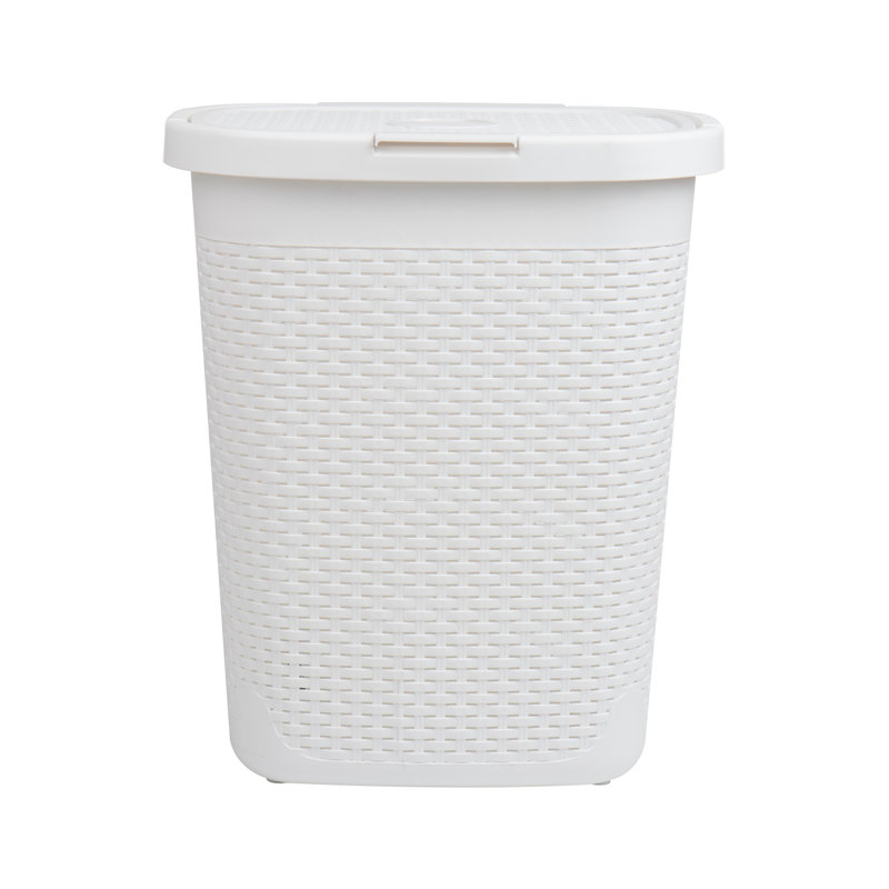  50L Slim Laundry Hamper, Clothes Basket, Lid, Plastic, White, 23.55" H x 14.75" W x 7.15" D