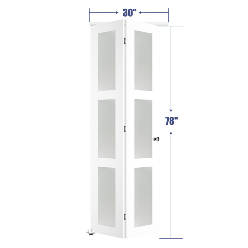 30 in. White MDF Bi-Fold Door with Frosted Glass Panels