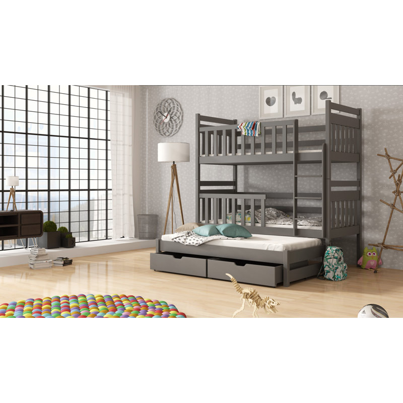 Nate Single (3') Standard Bunk Bed and Mattress with Trundle, Graphite