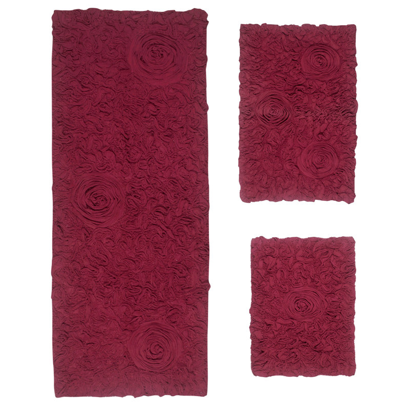 Schoenberger 100% Cotton Bath Rugs (Set of 3), Red