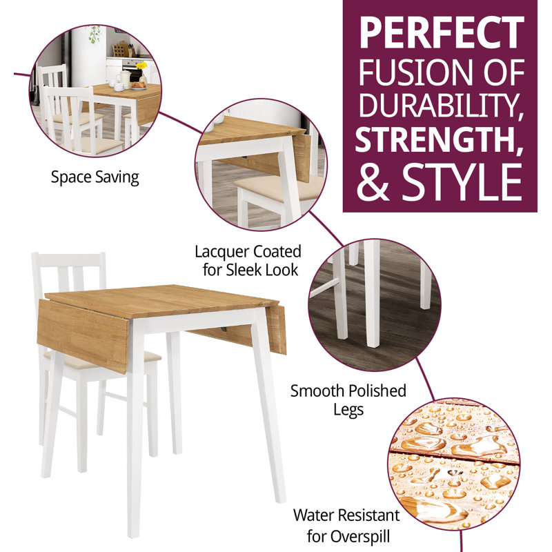 Cabezas 4 -Person Drop Leaf Rubberwood Solid Wood Dining Set