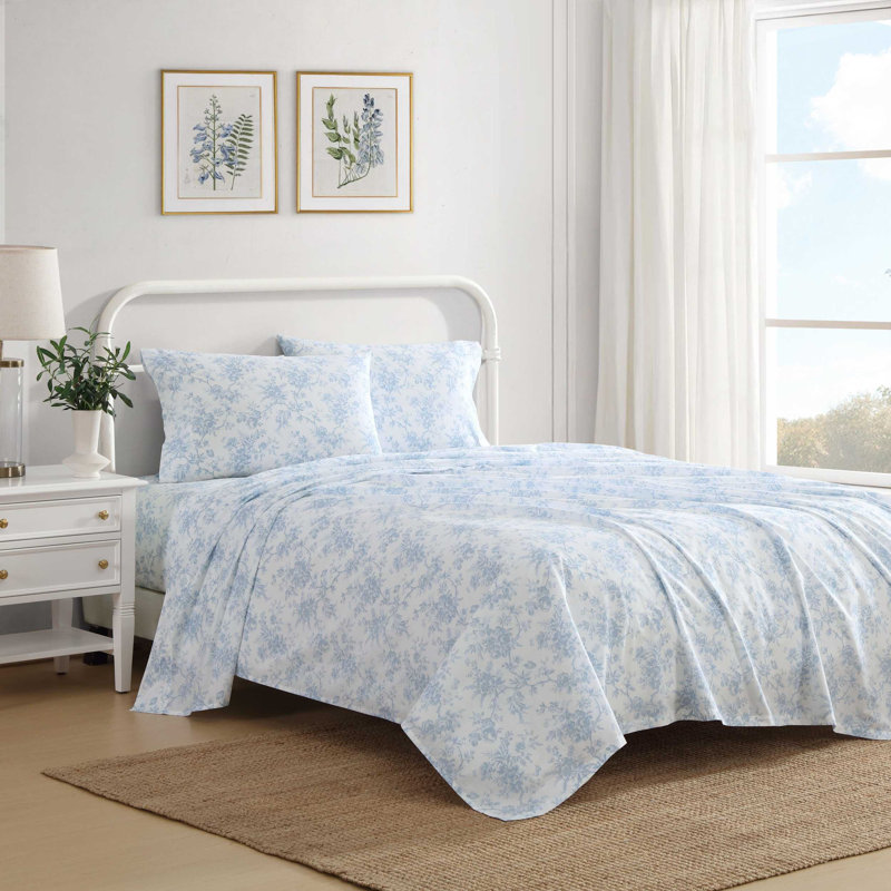Percale Novelty 200 Thread Count Printed Cotton Sheet Set, King Sheet Set with 2 King Pillowcases,  Blue Walled Garden