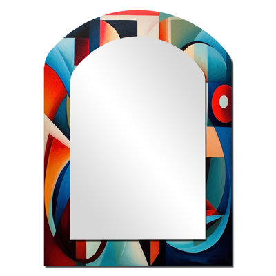Orange Blue Geometry Unleashed III - Abstract Shapes Unique Shape Unique Mirror, Orange Freeform Large Wall Mirror, Printed Metal Art