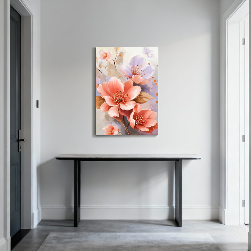 Ensemble de 1 tableau mural aquarelle de fleurs de cerisier, H 18 po x l 12 po
