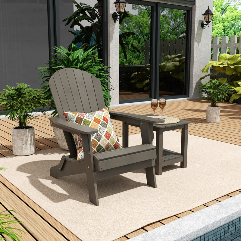 Chaise Adirondack pliante en plastique avec table Arrlo, Gris anthracite
