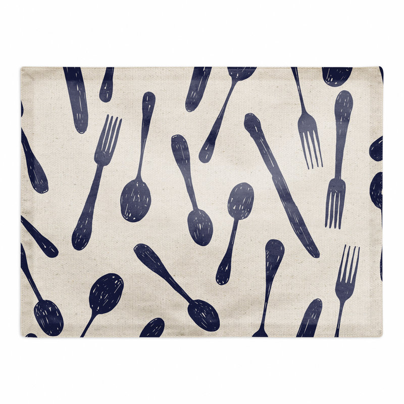 Napperon d'extérieur avec ustensiles de cuisine Sketchy, Bleu marine