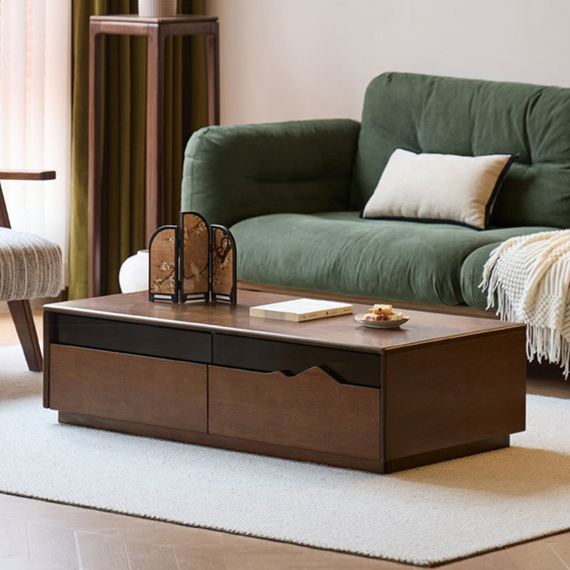 Table basse moderne moderne en bois massif avec rangement