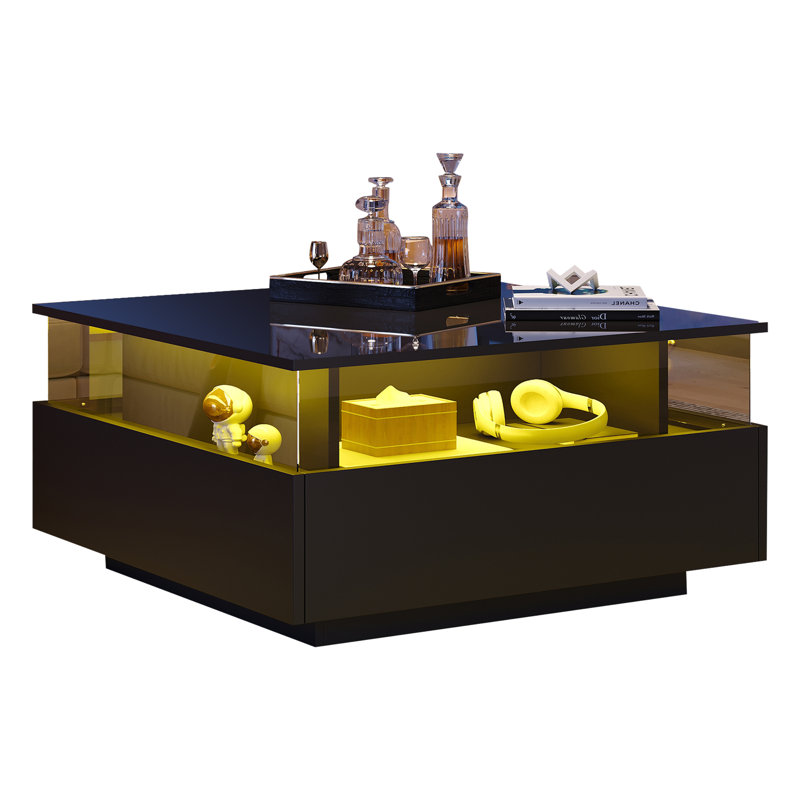 Deallen Block Coffee Table with Storage, Black